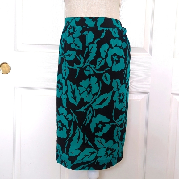 Dior Dresses & Skirts - Vintage Christian Dior Black & Teal Floral Skirt